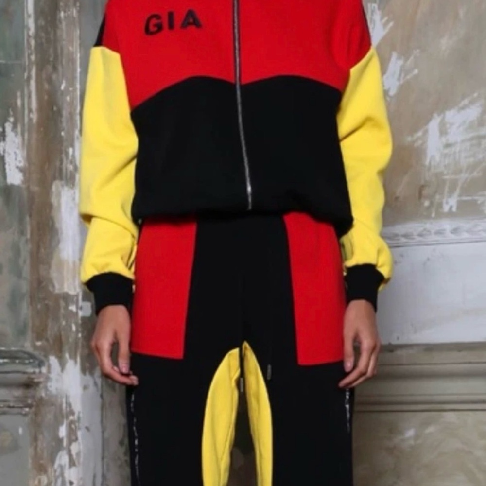 I.AM.GIA Colorblock Zip Jacket & Jogger Set in Red, Black & Yellow